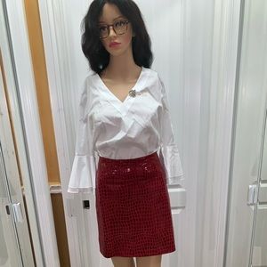Cache Red Leather Skirt